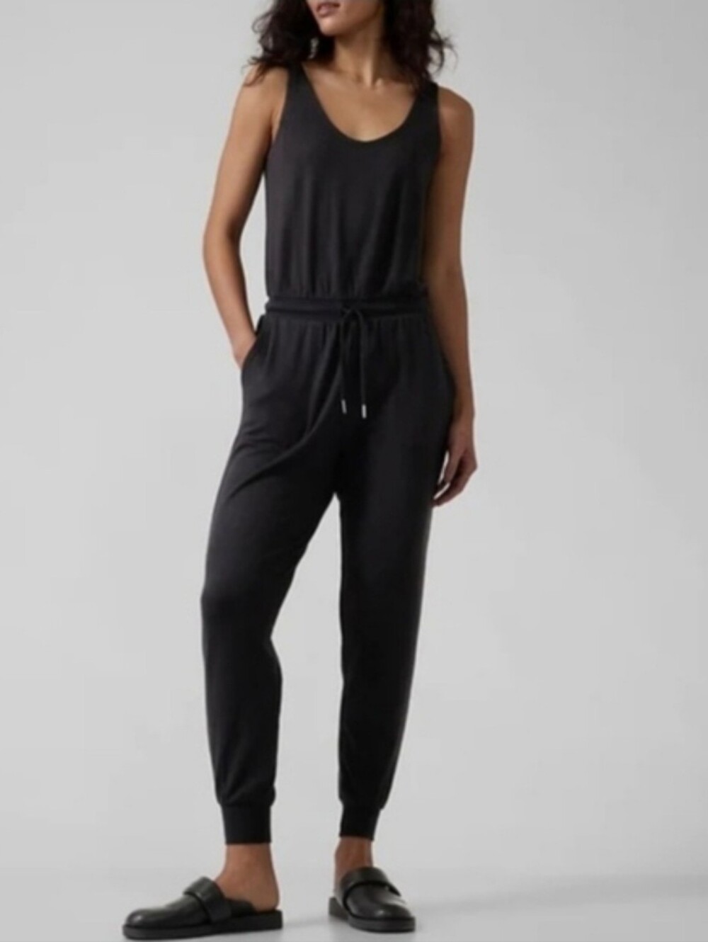 Athleta Black Sleeveless Drawstring Jumpsuit
